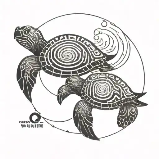 Yin Yang Turtle With Waves Crashing In The Background
