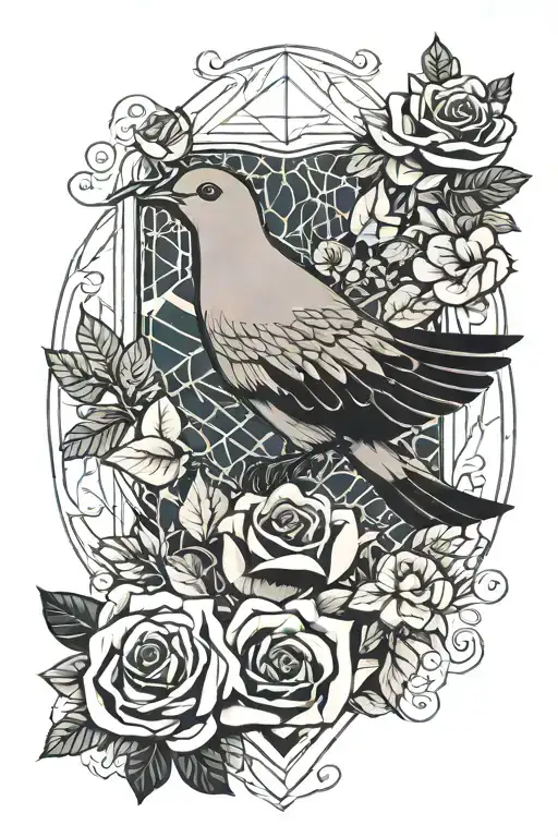 Rose Dove And Heart Surrounded