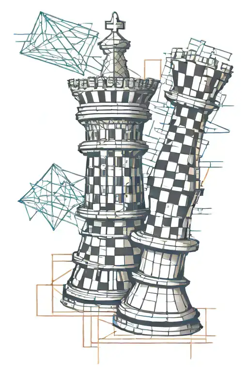 Half Tower Chess Piece With Tracing Lines Going