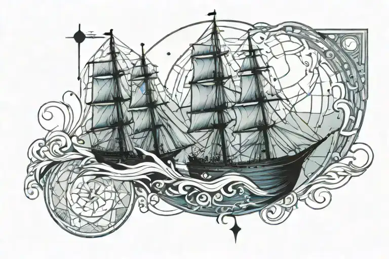 Ship Sailing In The Ocean With Blue Moon