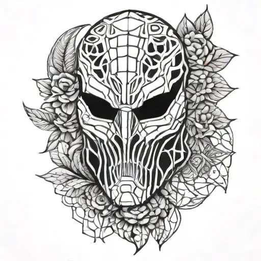Predator Mask On With Flower Of Life Background Sleeve