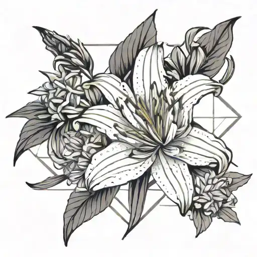 Lily And Aster Stems Entwined Together