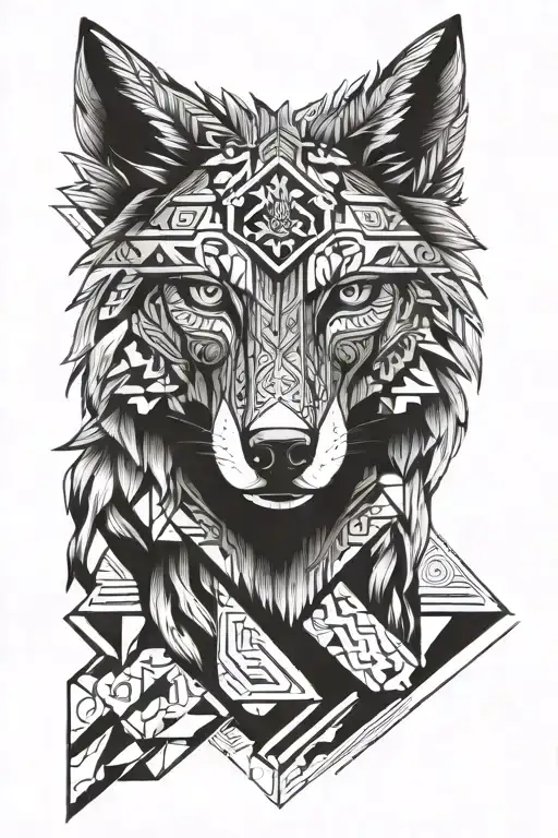 2D Aztec Wolf Head