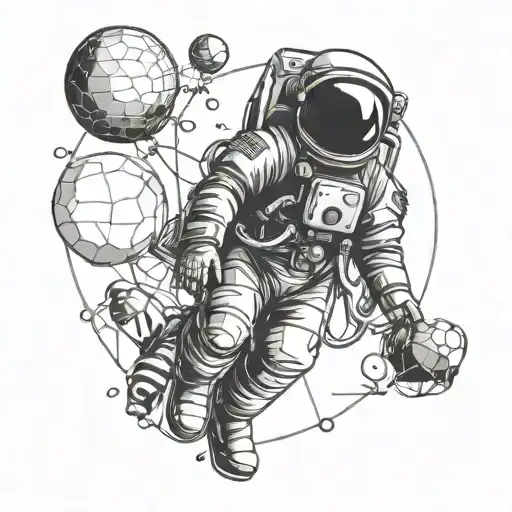 Astronaut Holding Planet Balloons Floating