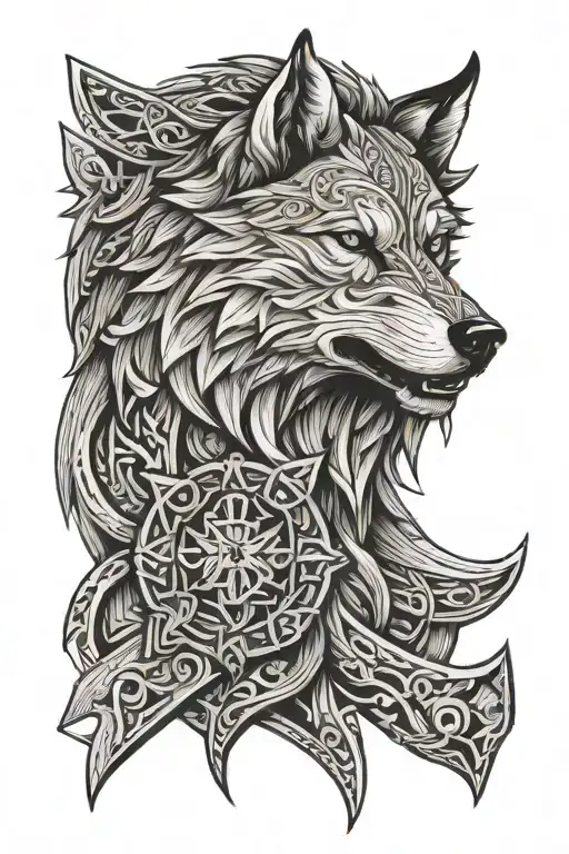 Nordic Wolf Head Etched In Viking Axe