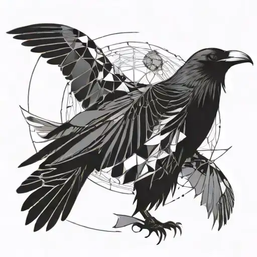 Gloving Moon And Raven Flying