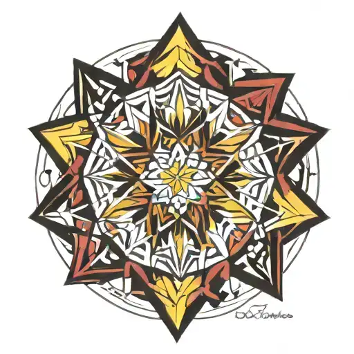 Crystal Star Inside Circle Red And Yellow Colour