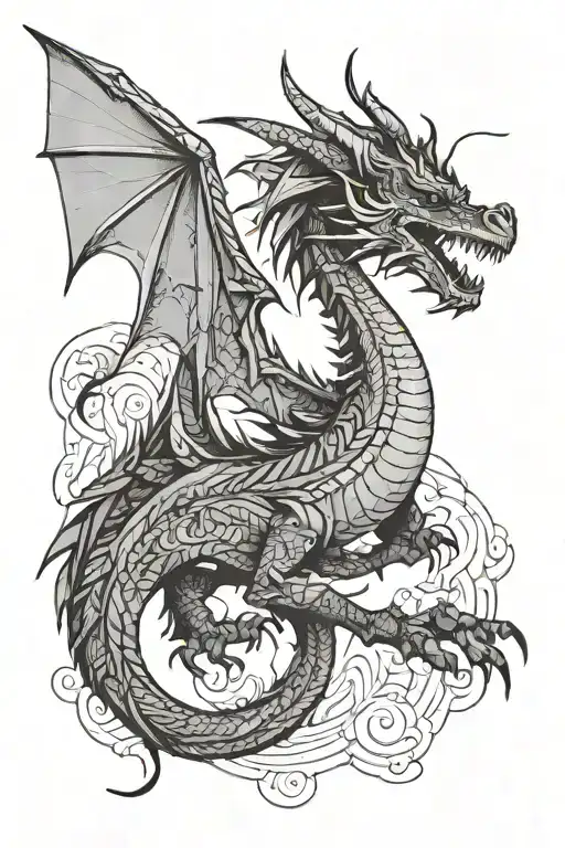 Dragon Flying Upward Towards The Sun