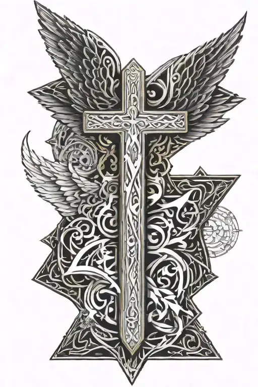 Thin Angel Cross With A Delta Behind It