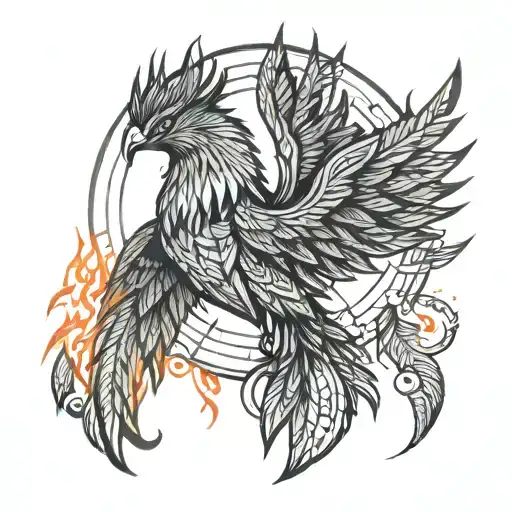 A Phoenix Rising From A Dream Catcher Engulfed In Flames