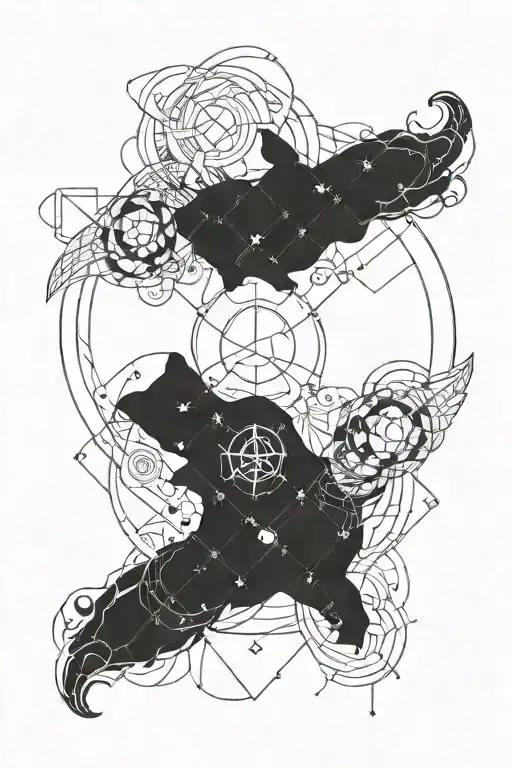 A Cosmic-inspired Tattoo Featuring The Zodiac Sign Cancer Intertwined With Elegant Reia Elements