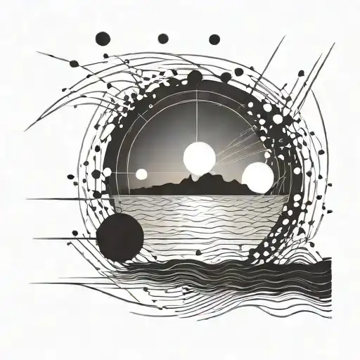 Sunset Over The Water With Dots And Lines To Be Tattooed Over A Tricep