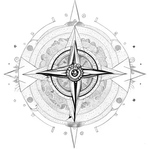 Moon With Compass With Flowers