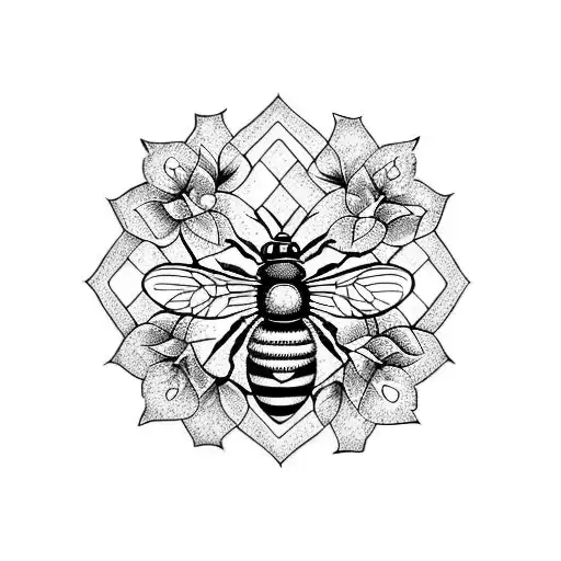 A Bee In A Honeycomb With A Vine Of Flowers