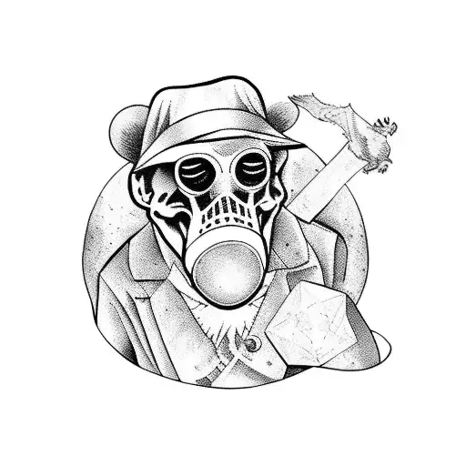 River Going Through A Gorge With A Grateful Dead Dancing Bear And A Plague Doctor