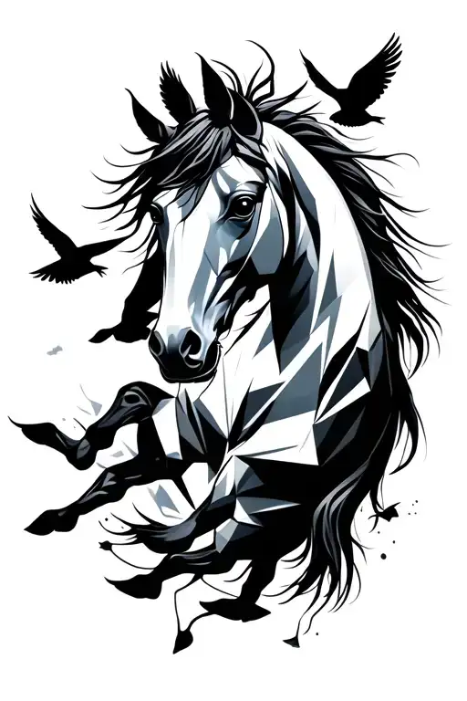 Horse Transferring Into Birds Flying