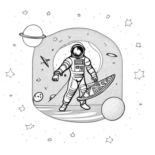 Astronaut Chasing A Pizza Slice In Spacee