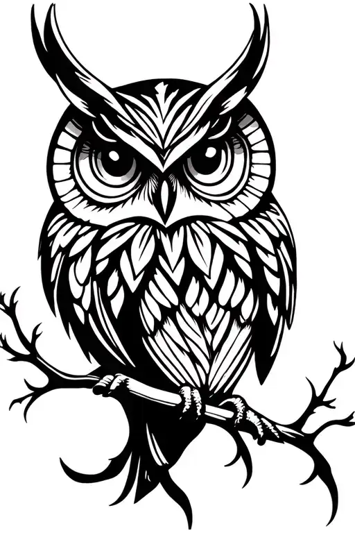 Night Owl Eyes Scroll Style Outline Drawing