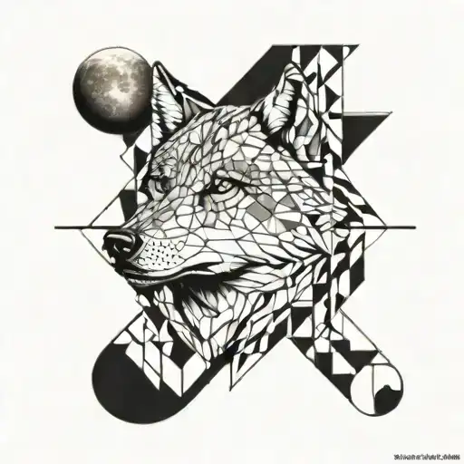 Wolf With Moon And 5 Craters On It