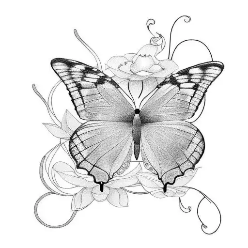 4 Butterfly's With A Vine Of And Flower