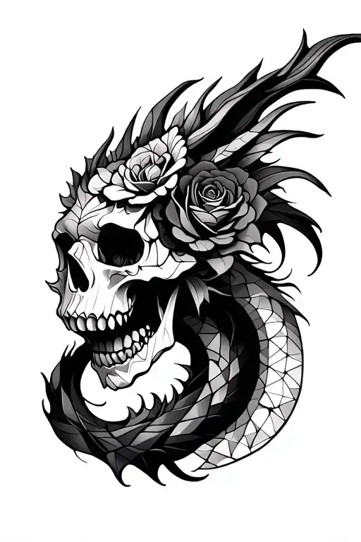 Skull And Dragon Also Roses