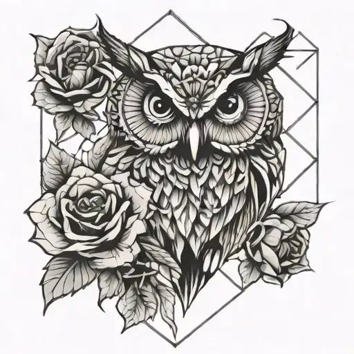 Owl And Roses Blooming