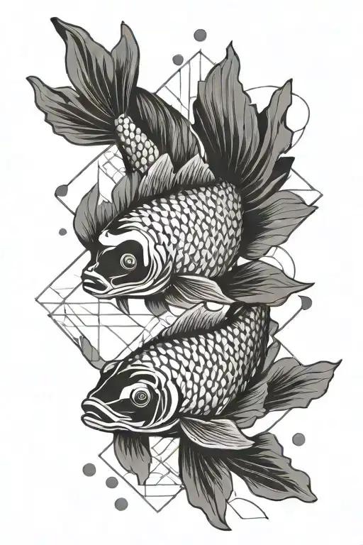 Koi Fish And Bird Flying