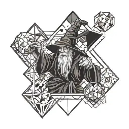 Geometric Tattoo Of Dark Wizard With Snake And Rubik