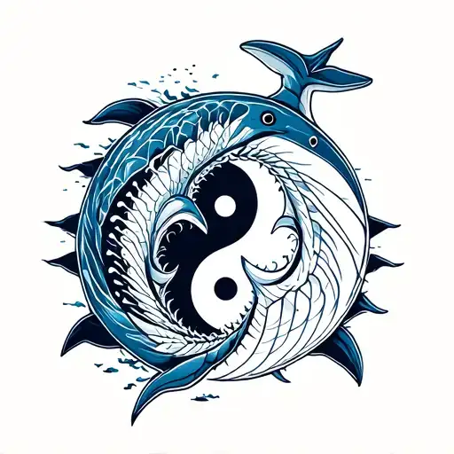 Hammer Head Shark And Dolphin Yin Yang