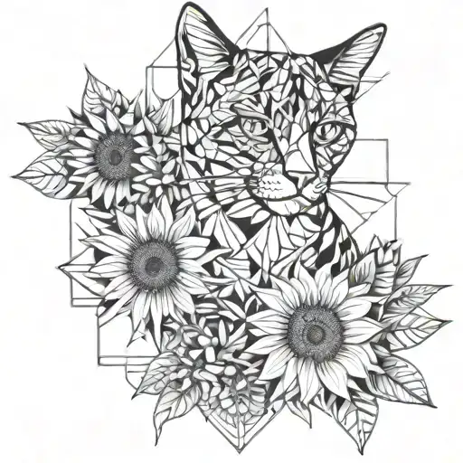 Sunflowers And Cat