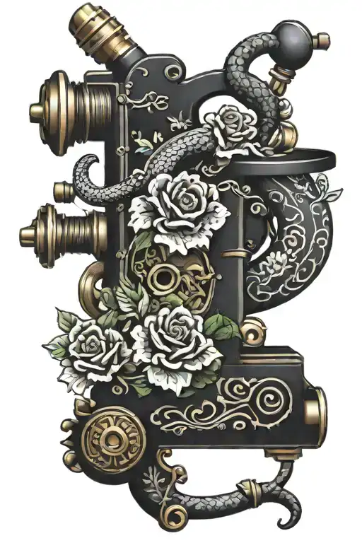 Tattoo Machine With Snake And Flowers