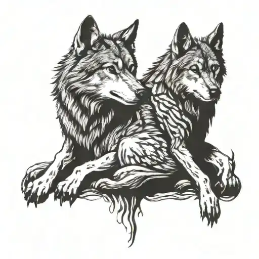 Two Wolves Siting Eatchother