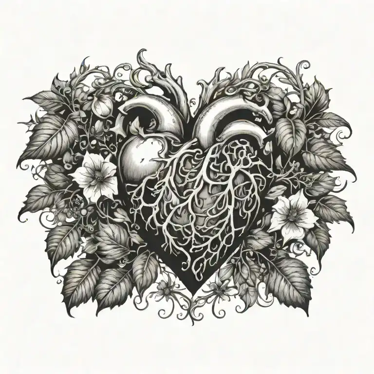 Realistic Heart Surrounded By Poisonous Plants Intertwined