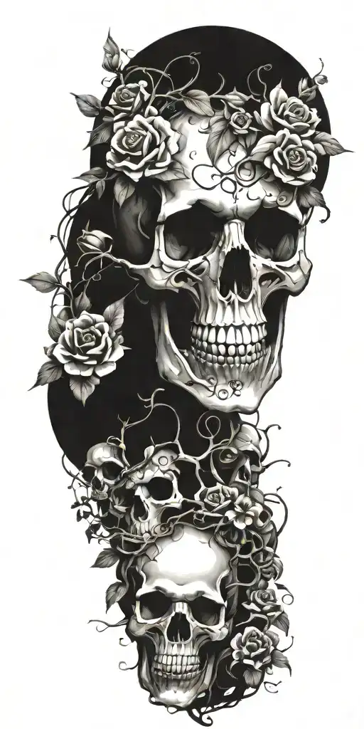 Skulls Embedded In Flowers And Vines