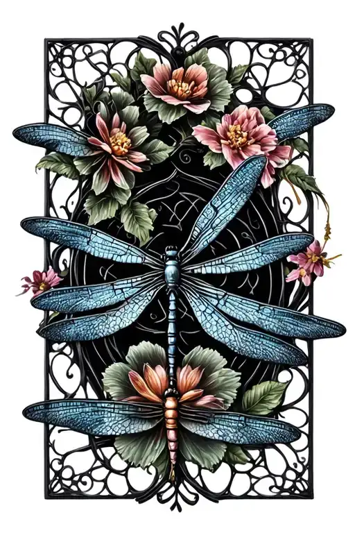 Unique Dragonflies And Luna Month Wrought Iron Blooming Flowers