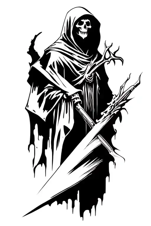 Dystopian Hellscape Background With Hooded Reaper