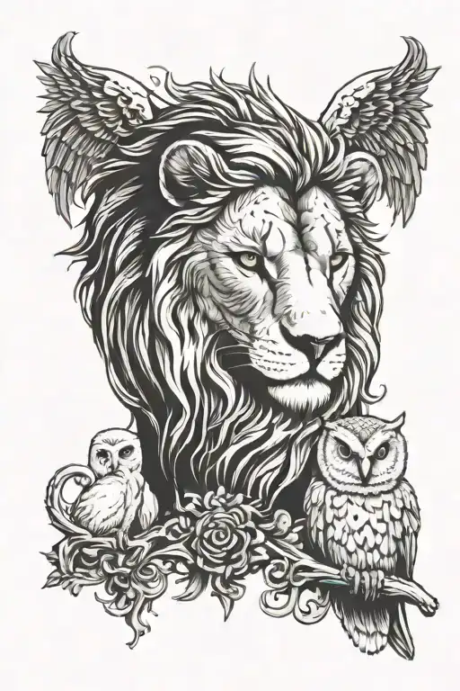 Lion With Barn Owl