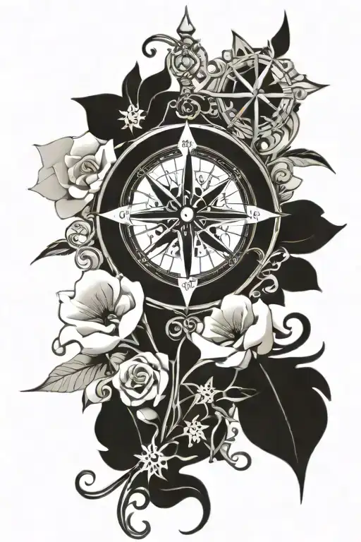 Compass And Flower Intertwined