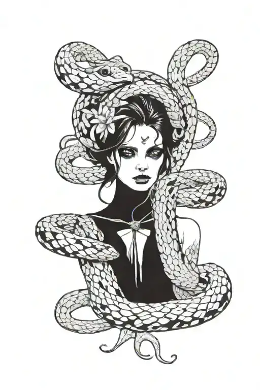 Female Body With Snake Wrapped Up With Hamd Holding Head Of The Snake