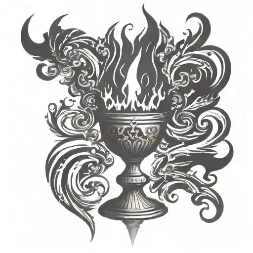 An Ancient Gothic Chalice With Fire Coming Out Of The Top