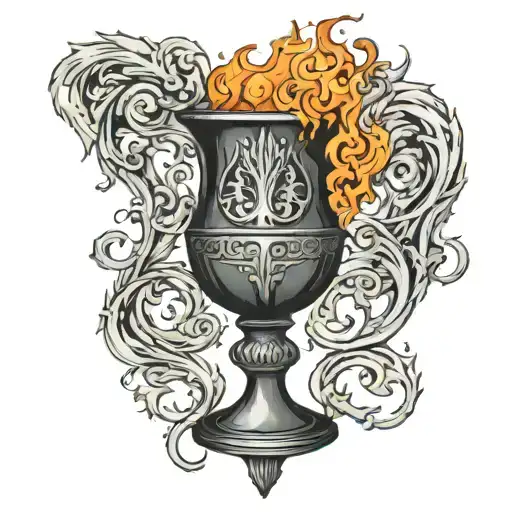 An Ancient Gothic Chalice With Fire Coming Out Of The Top