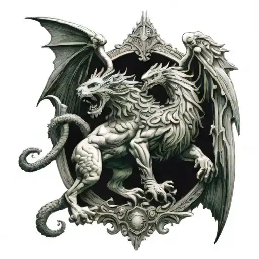 Outdoor Scene With Manticore Fighting A Hydra