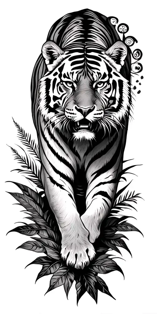 Tiger Stalking Through Jungle