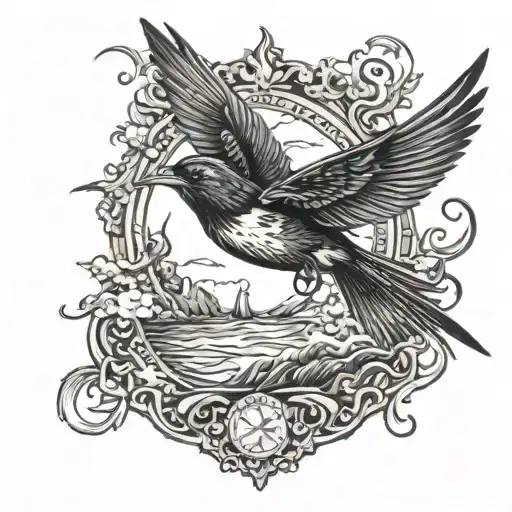 Swallow Bird Flying Over Sea