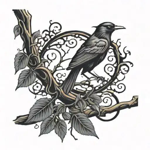 Bird Sitting On A Branch With A Very Gothic Scene
