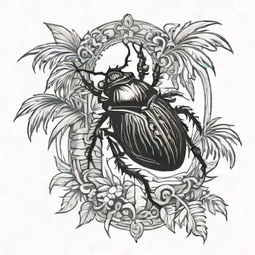 Scarab Beetle On Coconut Tree