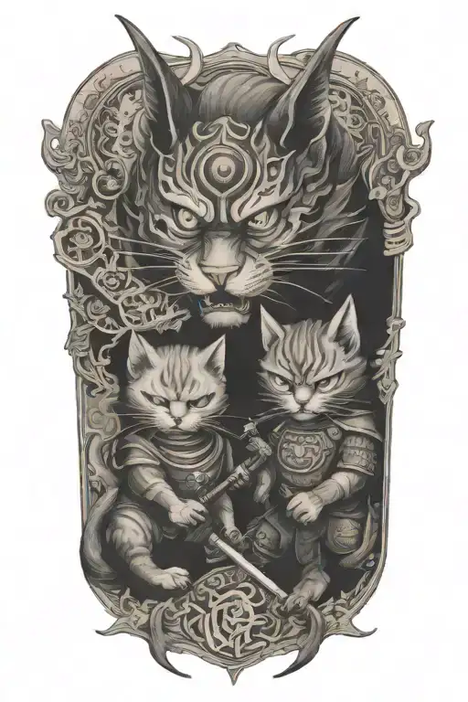 Samurai Cat Fighting Demon