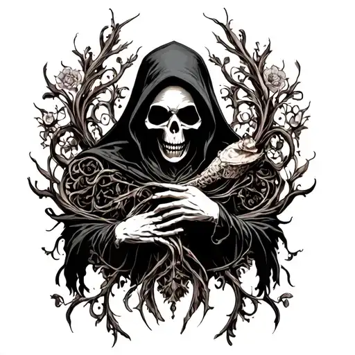 Grim Reaper Holding Life Intertwined