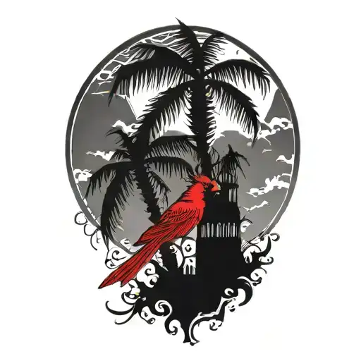 Palm Tree And A Cardinal Flying