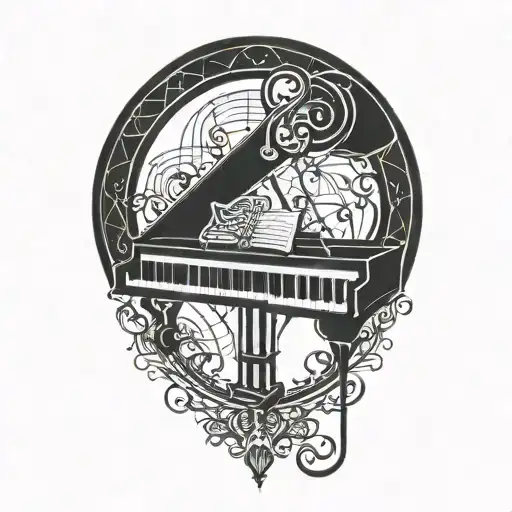 Incorporate A Treble Clef And Piano Keys Into A Geometric Blackwork Tattoo Design